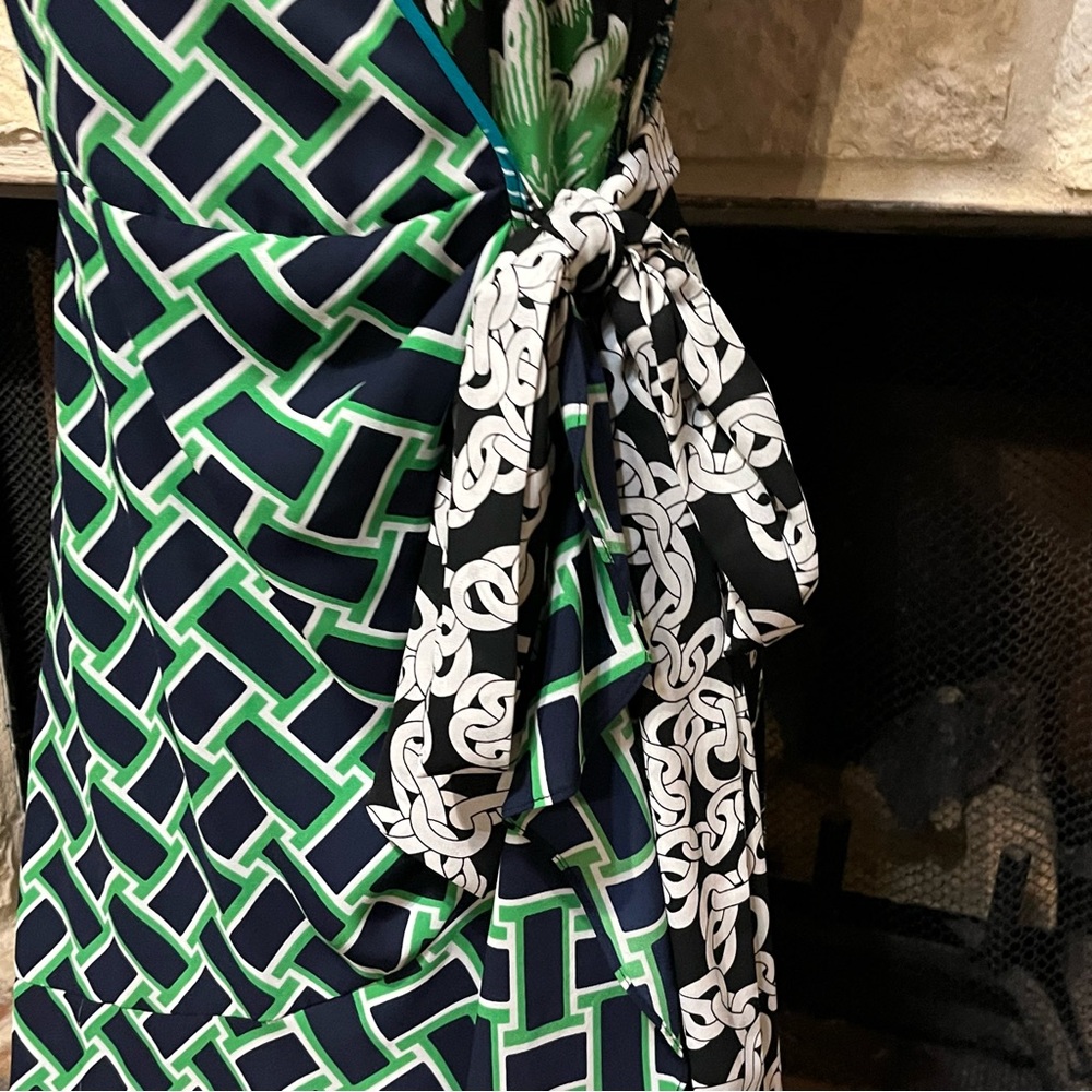 Diane Von Furstenberg Katsia Sleeveless Wrap Midi Dress Green Black Size 8 - Picture 6 of 12